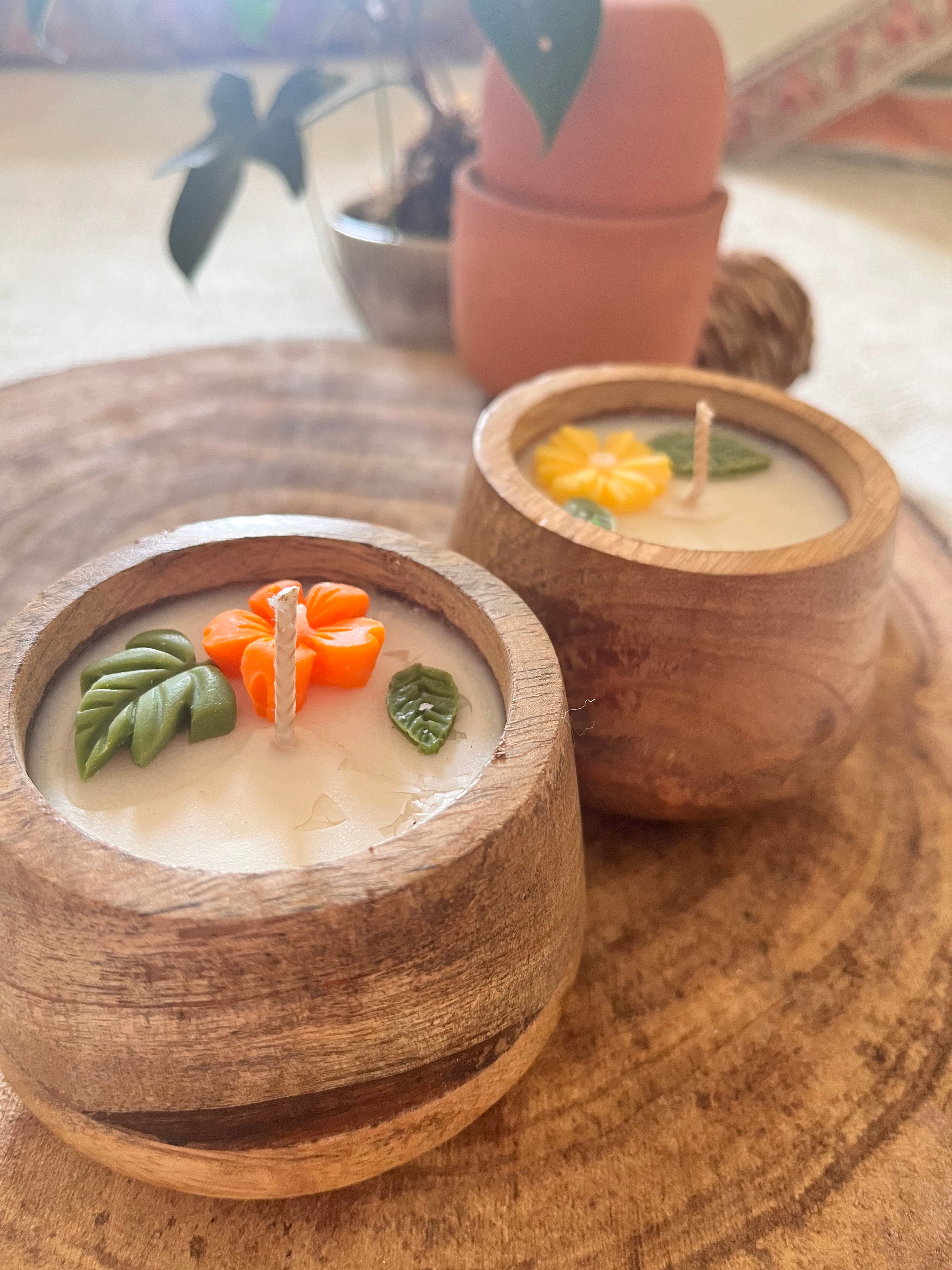 Hand-poured Soy Candles Set of 2 - Floral & Aqua