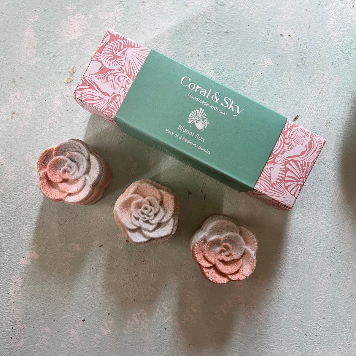 Ocean Bloom Pedicure Bomb Set of 3 – A Refreshing Floral Spa for Your Feet made with clays in aqua peony blend