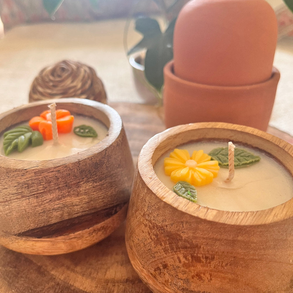 Hand-poured Soy Candles Set of 2 - Floral & Aqua
