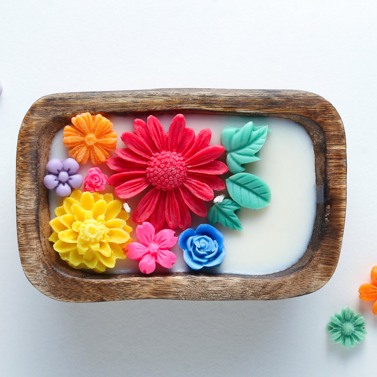 Hand-poured Soy Candles in Wooden Tub - Floral Red