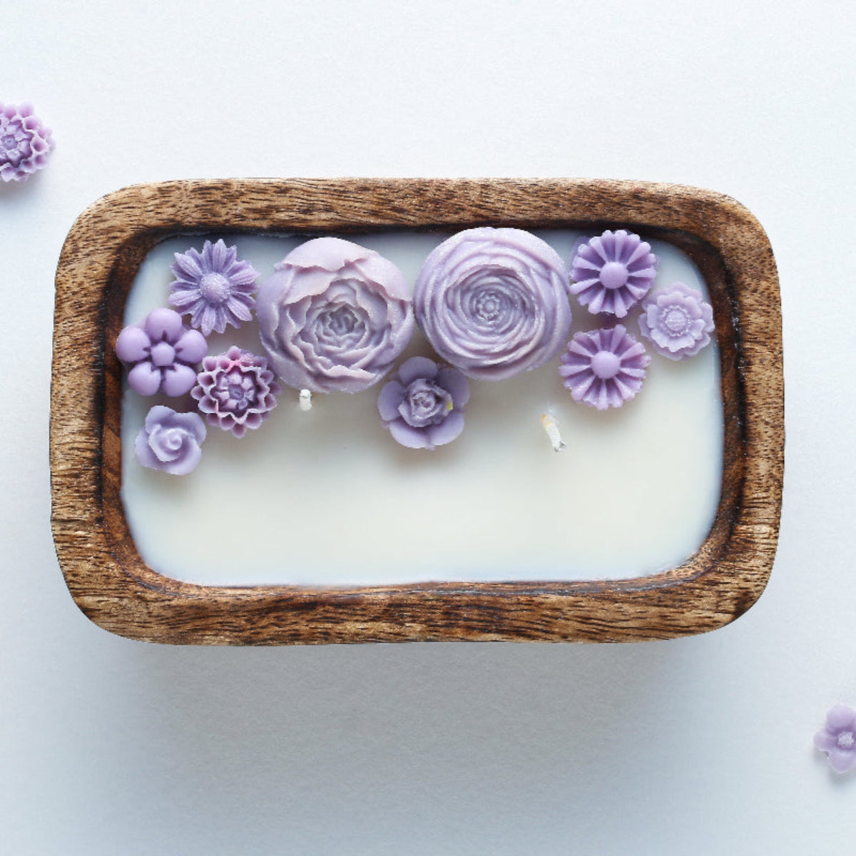Hand-poured Soy Candles in Wooden Tub - Lavender Amber