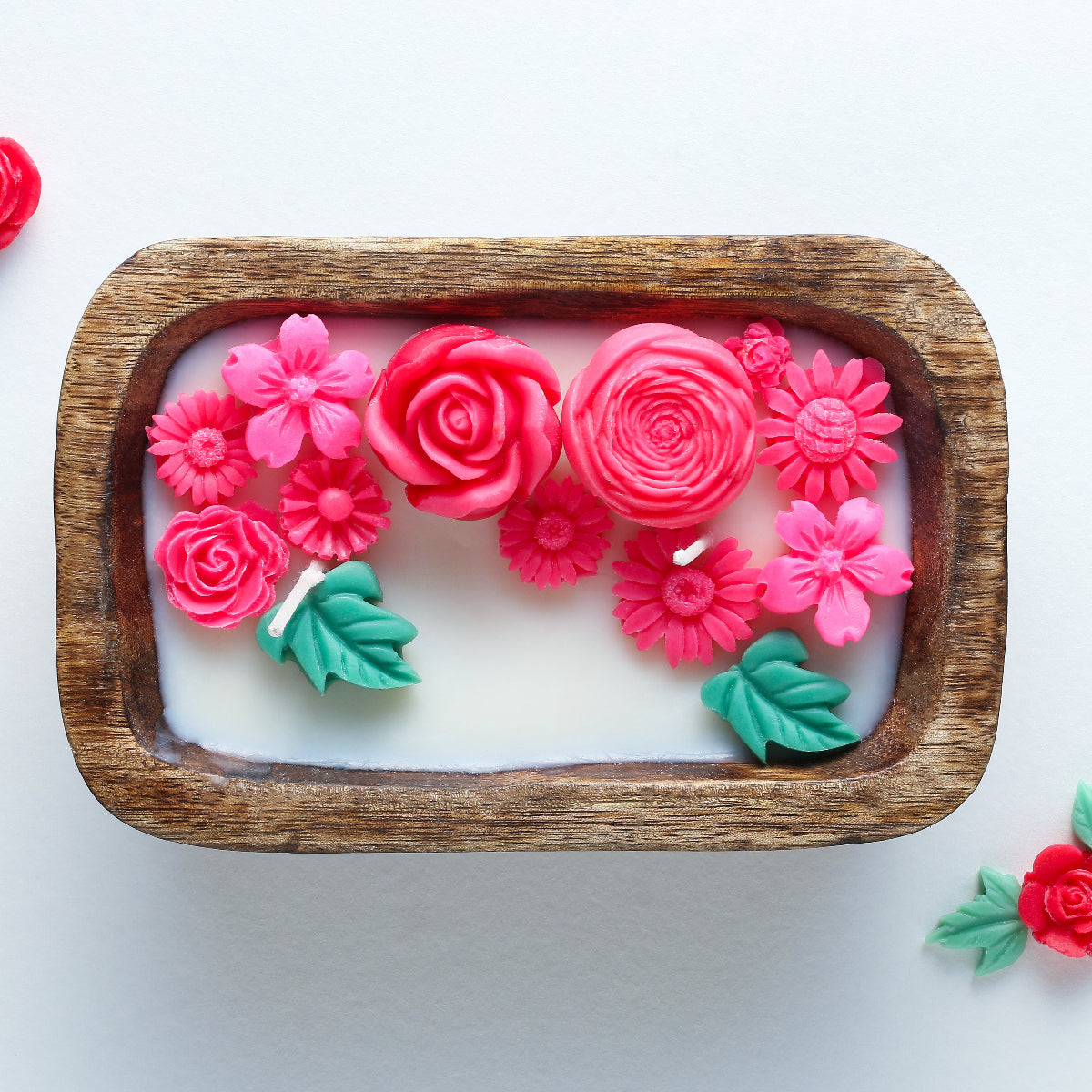 Hand-poured Soy Candles in Wooden Tub - Peony