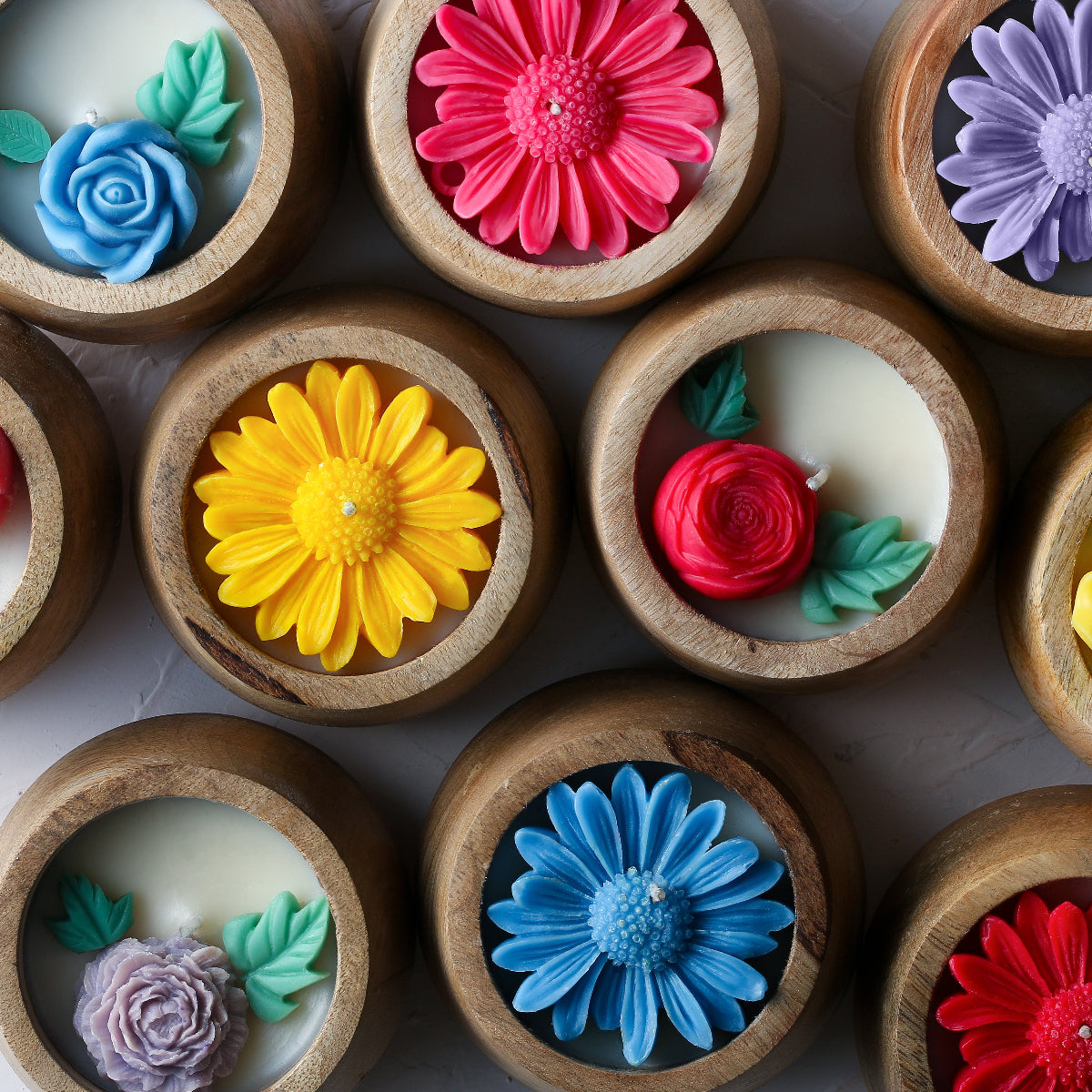 Hand-poured Soy Candles in Natural Wood - Aqua
