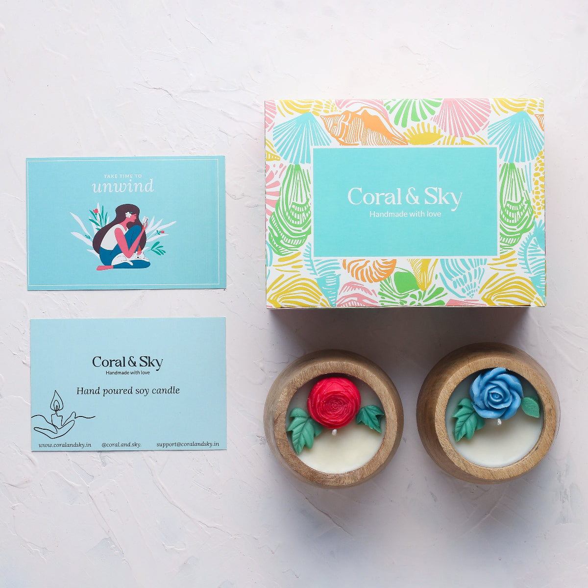 Hand-poured Soy Candles in Natural Wood Set of 2  - White Lily