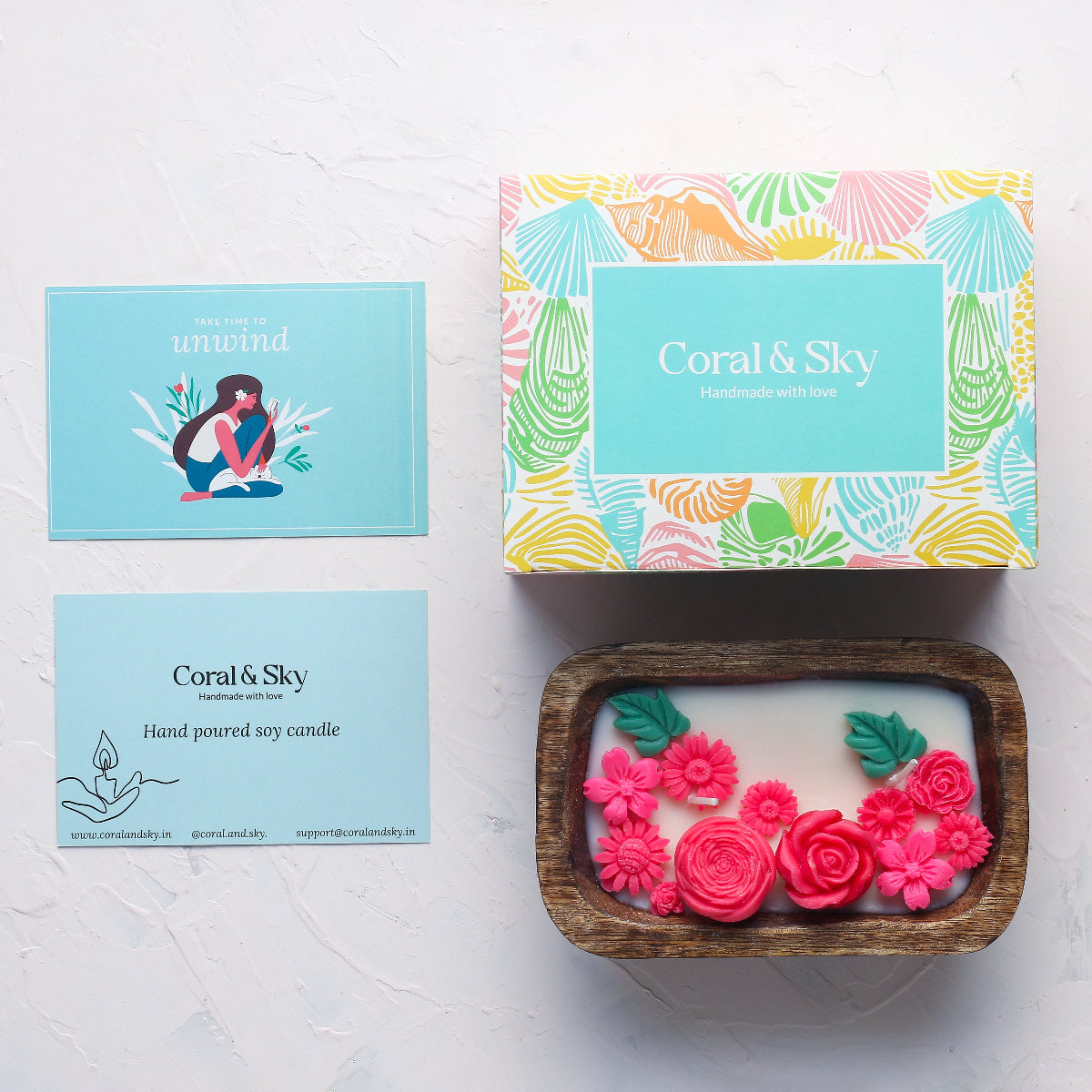 Hand-poured Soy Candles in Wooden Tub - Aqua
